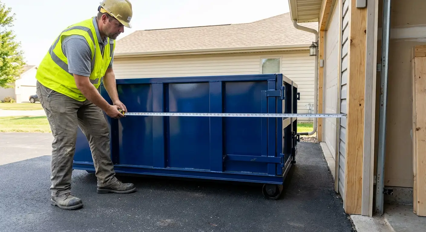 Site assessment for dumpster placement showing clearance requirements in Towson, MD