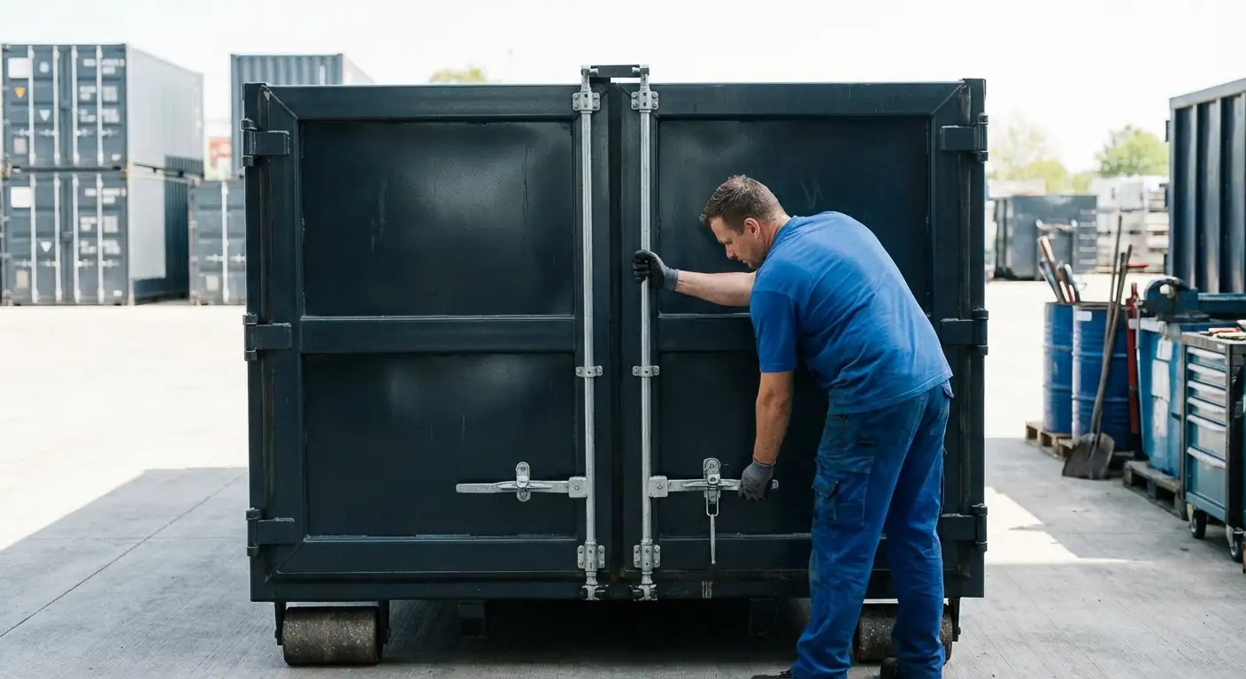 Dumpster walk-in loading door open showing easy access in Towson, MD