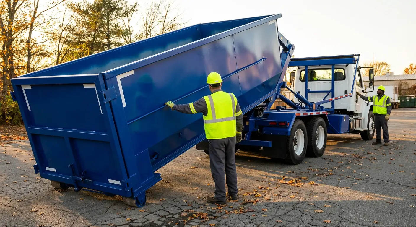 Commercial roll-off dumpster delivery truck in Towson, MD