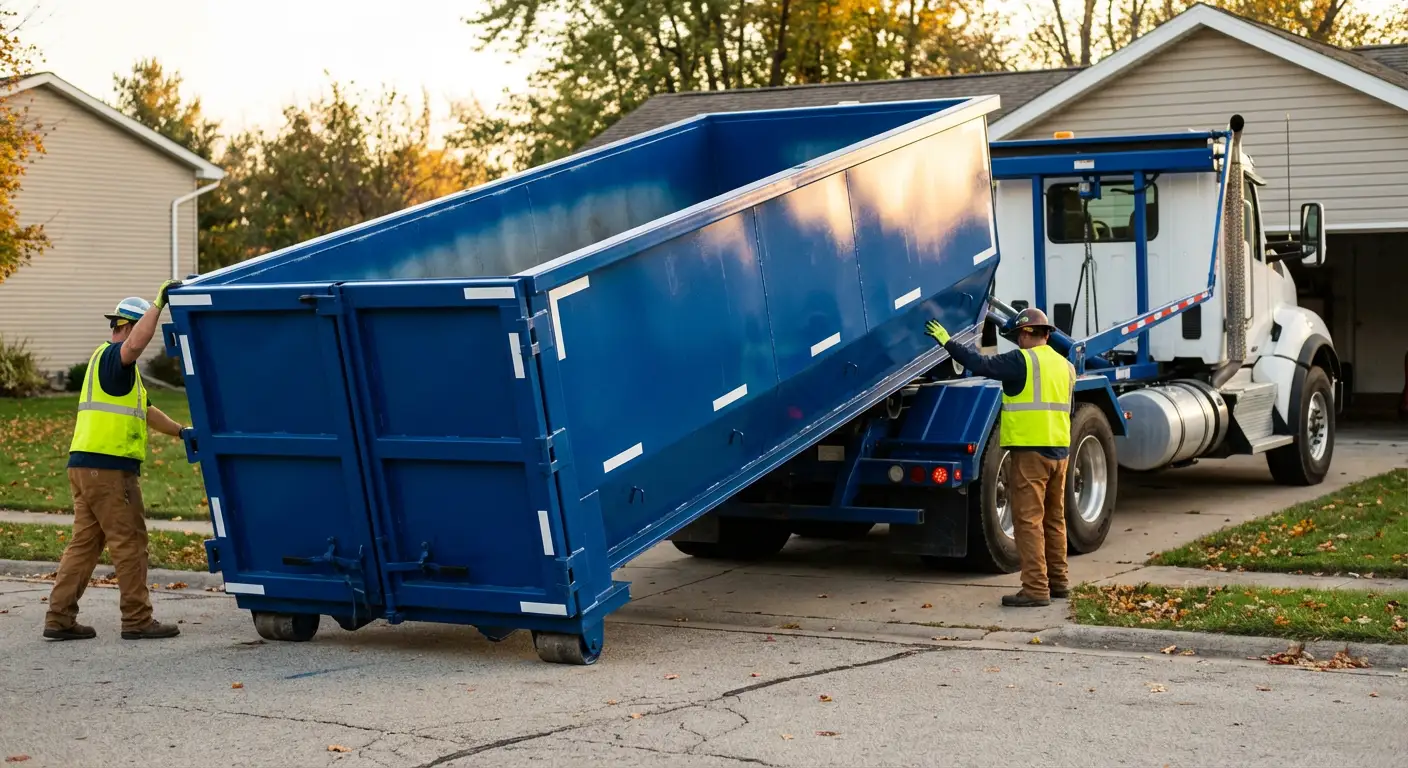 Roll-off dumpster delivery truck in Towson, MD